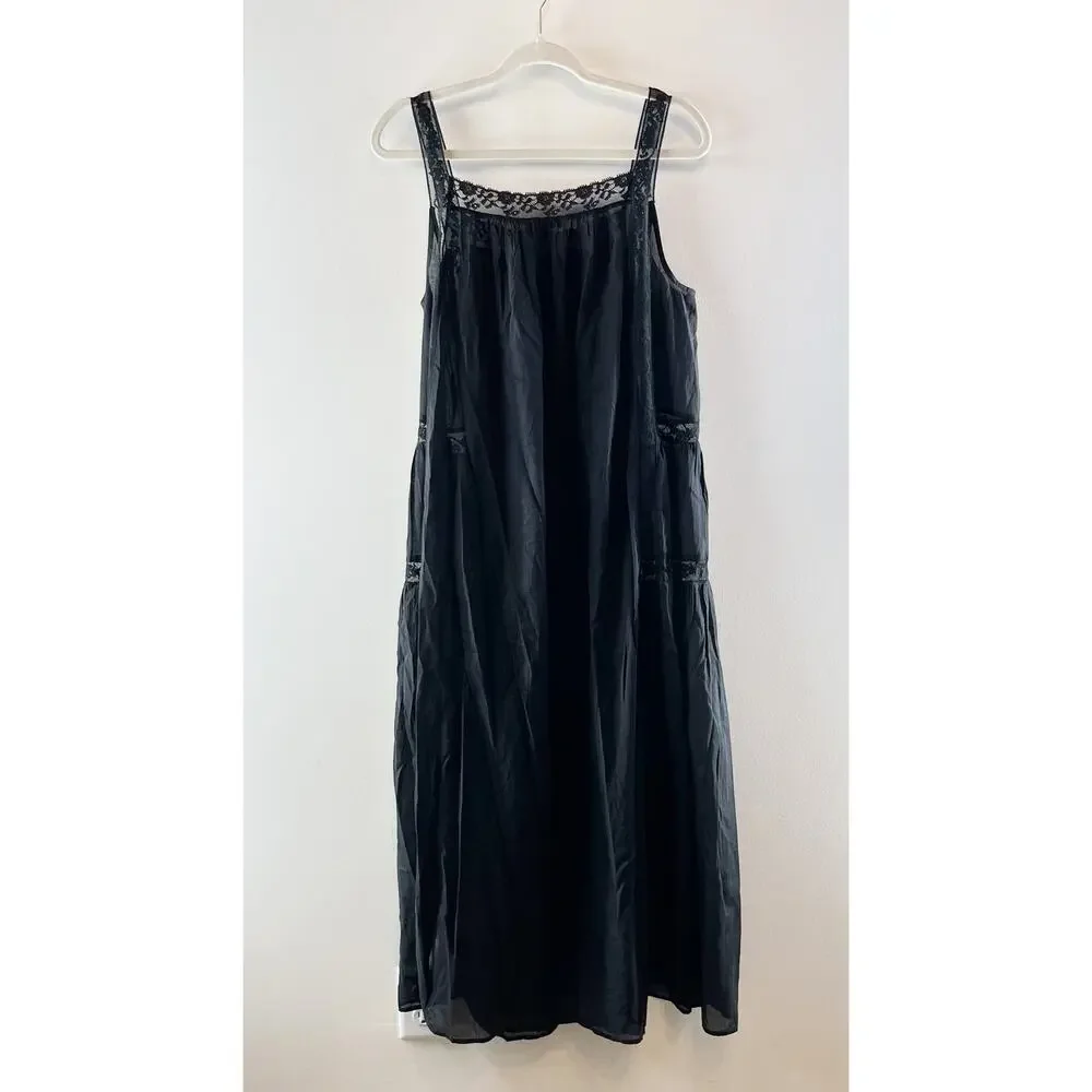 J. Crew Cotton Voile Lace Trim Maxi Sundress Black Small